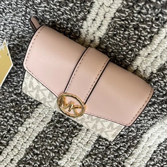 MICHAEL KORS CARMEN MEDIUM LOGO AND FAUX LEATHER WALLET POWDER BLUSH MULTI - Picture 12 of 16